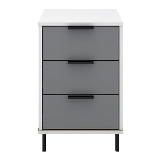 Madric Gloss Bedside Cabinet With 3 Drawers In Grey And White_3