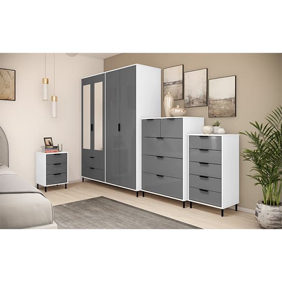 Madric Gloss Bedside Cabinet With 3 Drawers In Grey And White_5