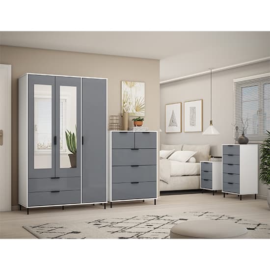 Madric Gloss Bedside Cabinet With 3 Drawers In Grey And White_6