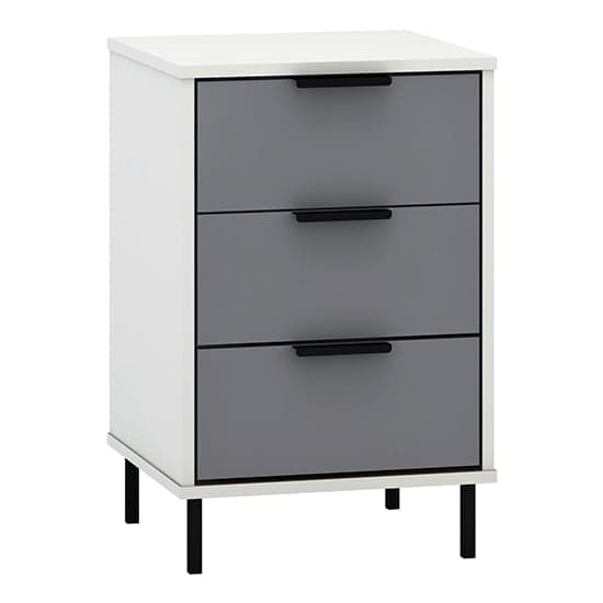 Madric Gloss Bedside Cabinet With 3 Drawers In Grey And White_1