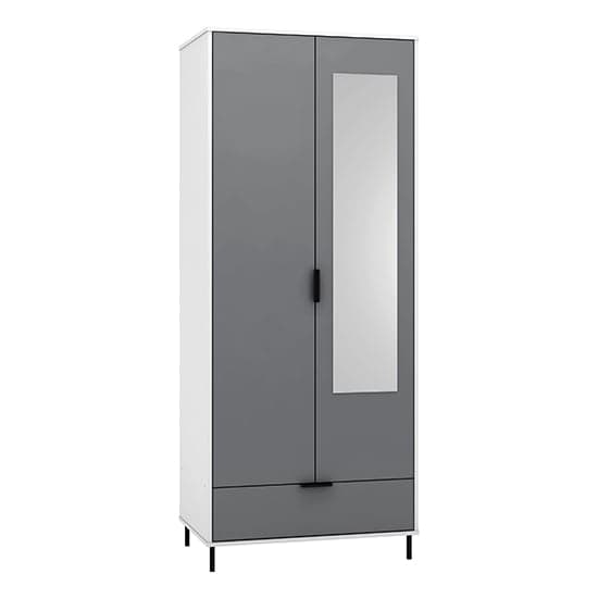 Madric Mirrored Gloss Wardrobe With 2 Doors In Grey And White_1