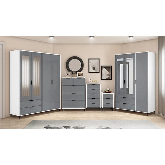 Madric Mirrored Gloss Wardrobe With 3 Doors In Grey And White_6