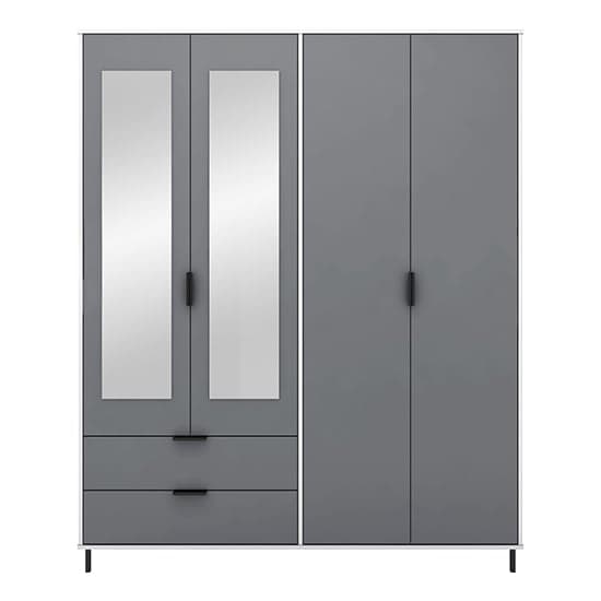 Madric Mirrored Gloss Wardrobe With 4 Doors In Grey And White_2