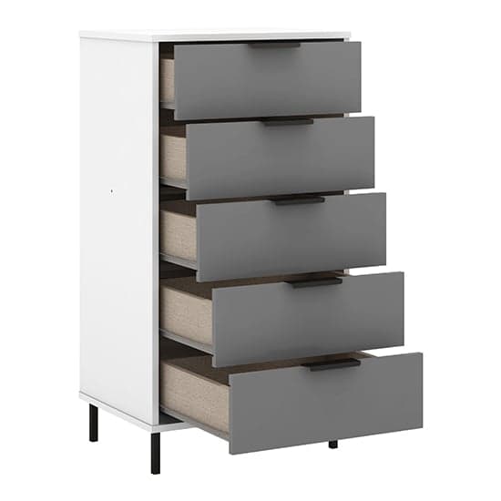 Madric Narrow High Gloss Chest Of 5 Drawers In Grey And White_3
