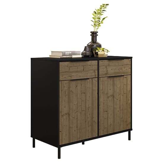 Madric Wooden Sideboard With 2 Doors In Black And Acacia Effect_2