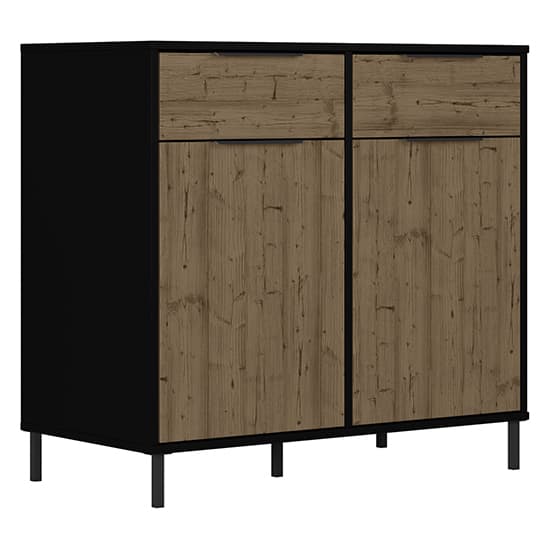 Madric Wooden Sideboard With 2 Doors In Black And Acacia Effect_3