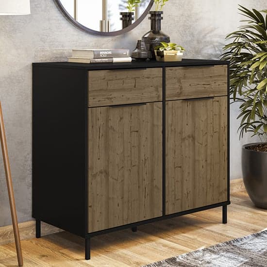 Madric Wooden Sideboard With 2 Doors In Black And Acacia Effect_1