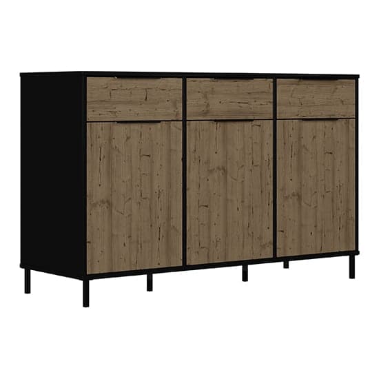 Madric Wooden Sideboard With 3 Doors In Black And Acacia Effect_2