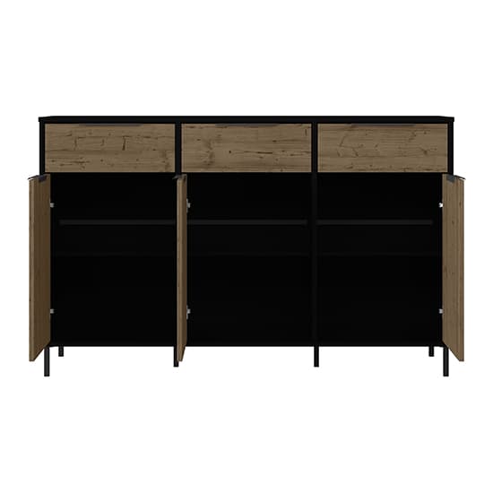 Madric Wooden Sideboard With 3 Doors In Black And Acacia Effect_4