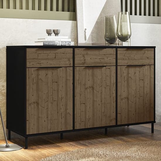 Madric Wooden Sideboard With 3 Doors In Black And Acacia Effect_1