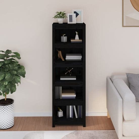 Madrid Solid Pine Wood 5-Tier Bookshelf In Black_2