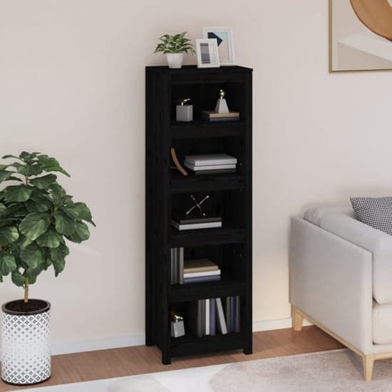Madrid Solid Pine Wood 5-Tier Bookshelf In Black_1