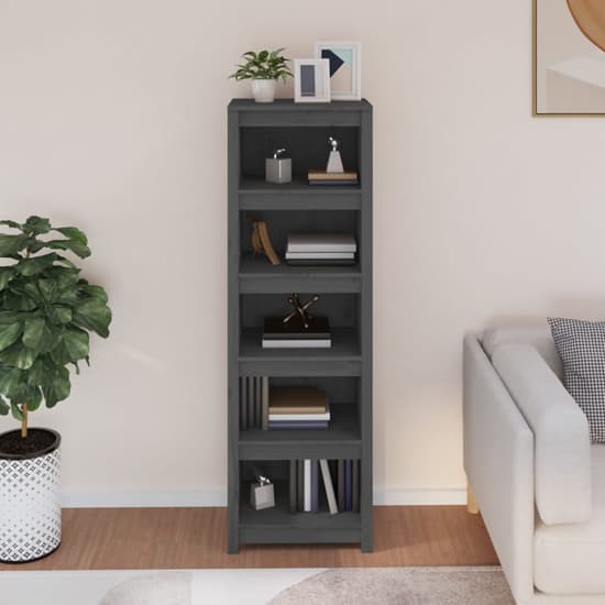 Madrid Solid Pine Wood 5-Tier Bookshelf In Grey_2