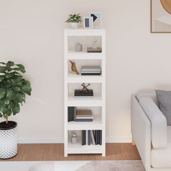 Madrid Solid Pine Wood 5-Tier Bookshelf In White_2