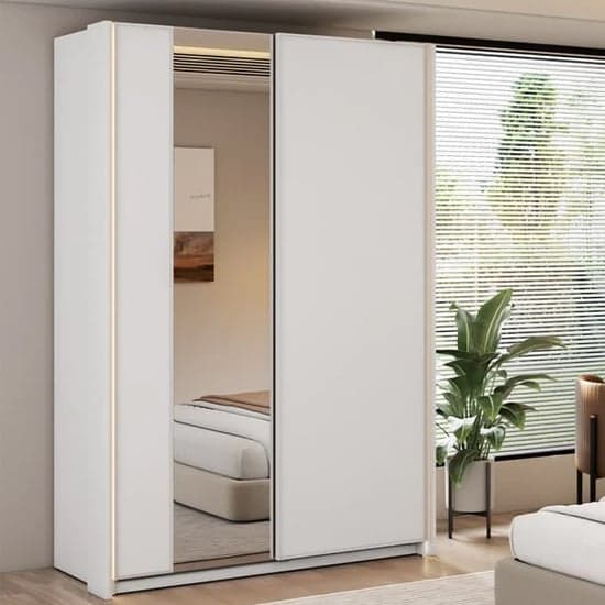 Madrid Wardrobe 120cm With 2 Sliding Doors In White And LED_1