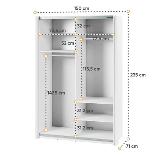 Madrid Wardrobe 150cm With 2 Sliding Doors In White And LED_5
