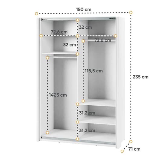 Madrid Wardrobe 170cm With 2 Sliding Doors In White And LED_6