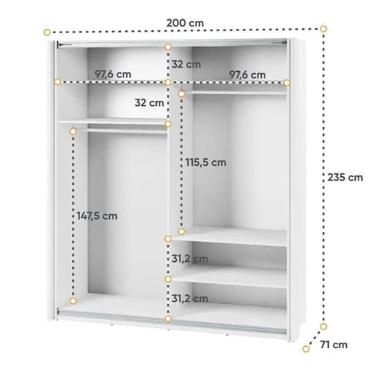 Madrid Wardrobe 200cm With 2 Sliding Doors In White And LED_9