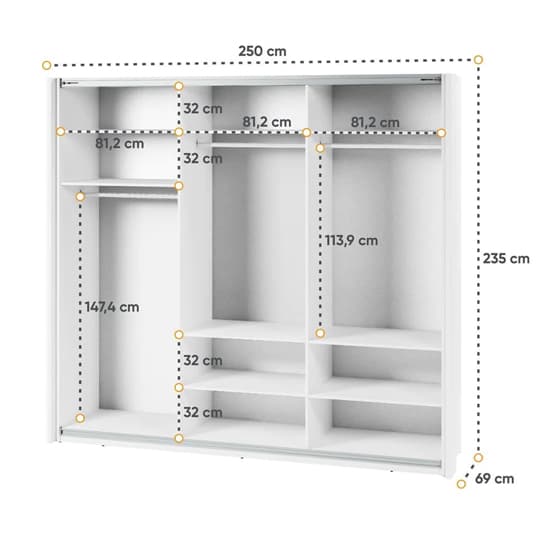 Madrid Wardrobe 250cm With 3 Sliding Doors In White And LED_9