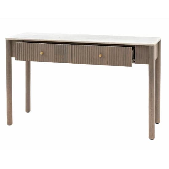 Madrid White Marble Top Console Table 2 Drawers In Grey Wash_3