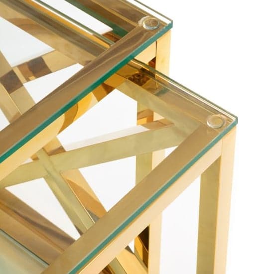 Maemi Clear Glass Nest Of 2 Tables With Gold Frame_4