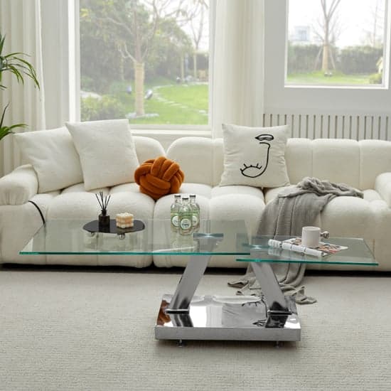 Magic Wings Swivel Clear Glass Coffee Table With Steel Base_5