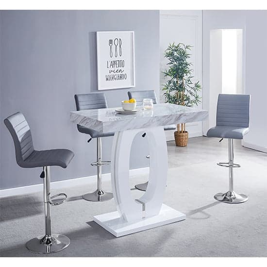 Halo Magnesia Marble Effect Bar Table With 4 Ripple Grey Stools_1