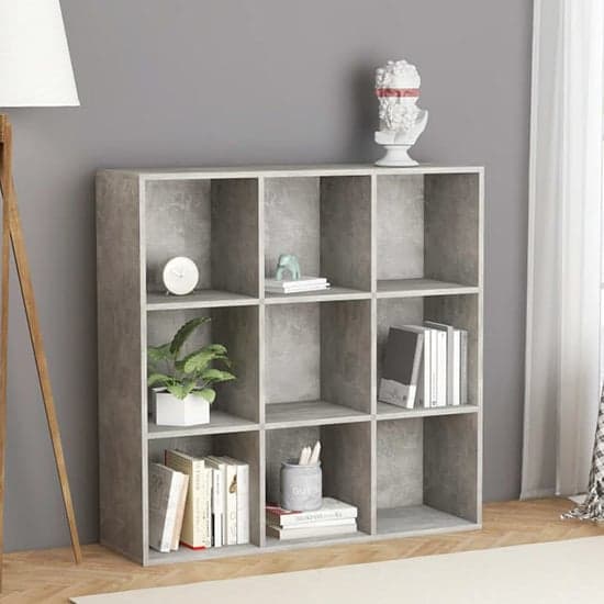 Magni Wooden Bookcase With 9 Shelves In Concrete Effect_1