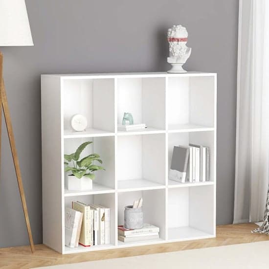 Magni Wooden Bookcase With 9 Shelves In White_1