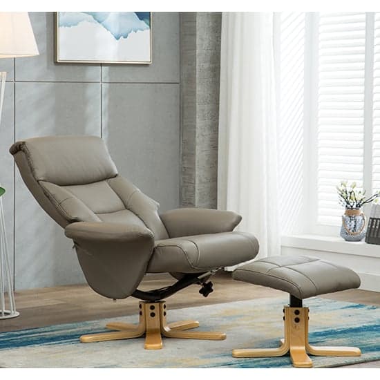 Maida Leather Swivel Recliner Chair And Footstool In Grey_2