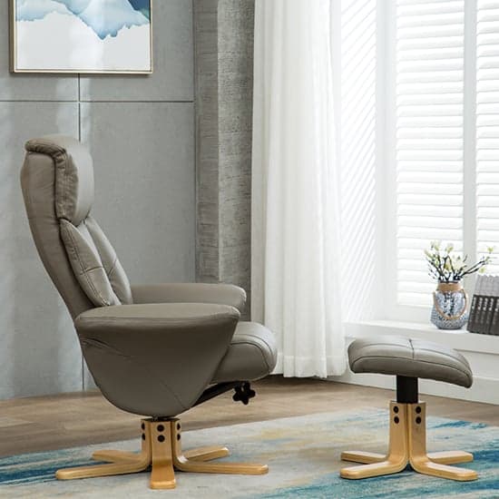 Maida Leather Swivel Recliner Chair And Footstool In Grey_3