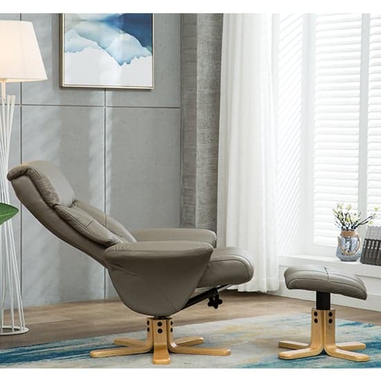 Maida Leather Swivel Recliner Chair And Footstool In Grey_4