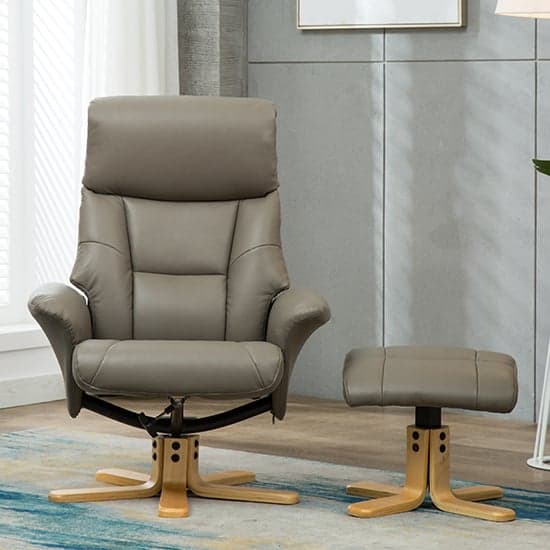 Maida Leather Swivel Recliner Chair And Footstool In Grey_5