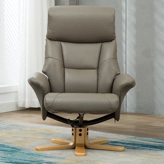 Maida Leather Swivel Recliner Chair And Footstool In Grey_6