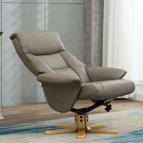 Maida Leather Swivel Recliner Chair And Footstool In Grey_7