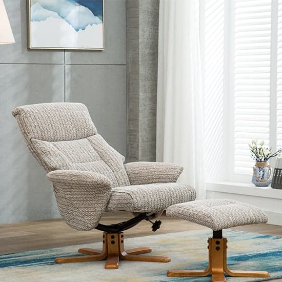 Maida Fabric Swivel Recliner Chair And Footstool In Wheat_2