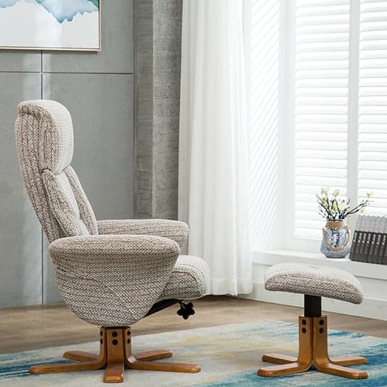 Maida Fabric Swivel Recliner Chair And Footstool In Wheat_3