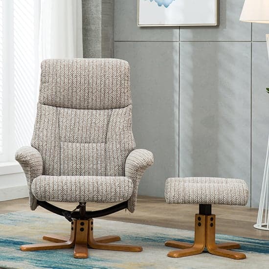Maida Fabric Swivel Recliner Chair And Footstool In Wheat_5