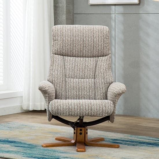 Maida Fabric Swivel Recliner Chair And Footstool In Wheat_6