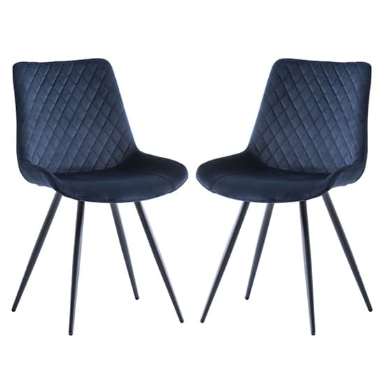 Maija Deep Blue Velvet Dining Chairs With Black Legs In Pair_1