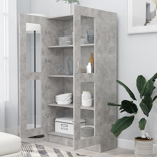 Maili Tall Wooden Display Cabinet With 2 Doors In Concrete Effect_2