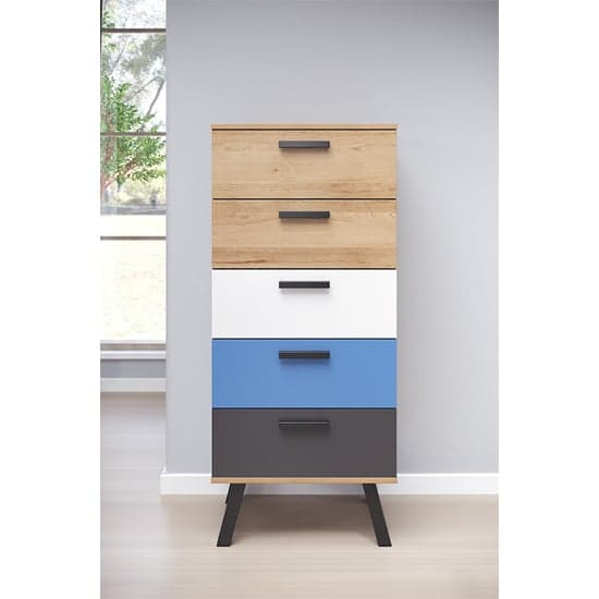 Maili Wooden Chest Of 5 Drawers In Beech And Multicolour_2