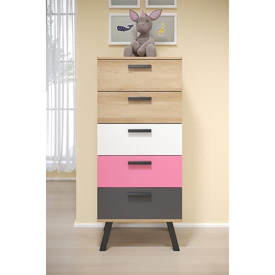Maili Wooden Chest Of 5 Drawers In Beech And Multicolour_3