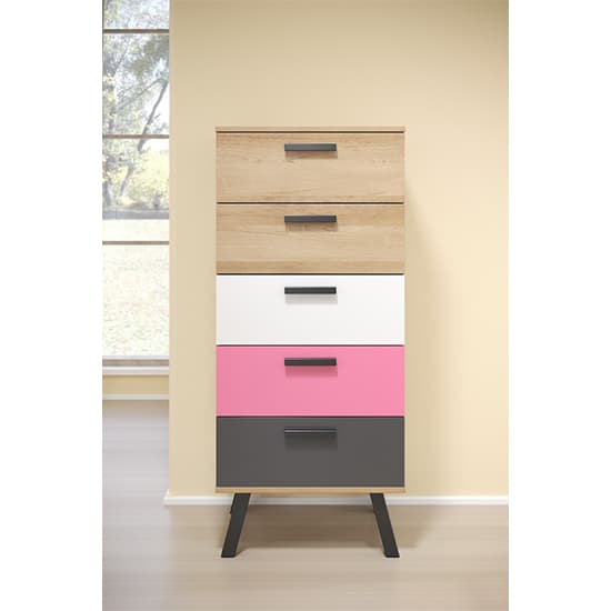 Maili Wooden Chest Of 5 Drawers In Beech And Multicolour_4