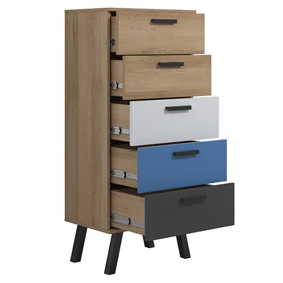 Maili Wooden Chest Of 5 Drawers In Beech And Multicolour_5