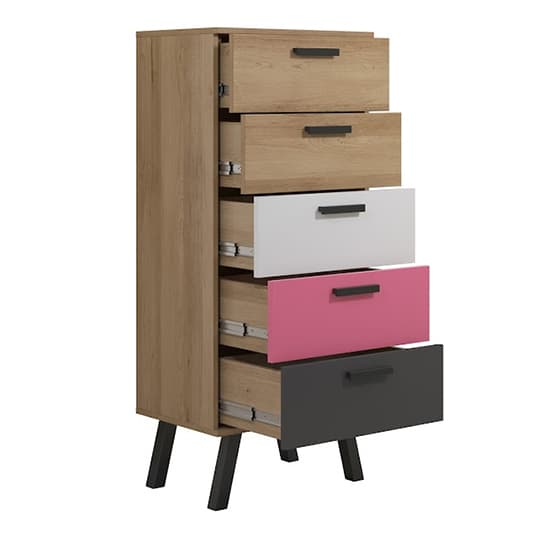 Maili Wooden Chest Of 5 Drawers In Beech And Multicolour_6