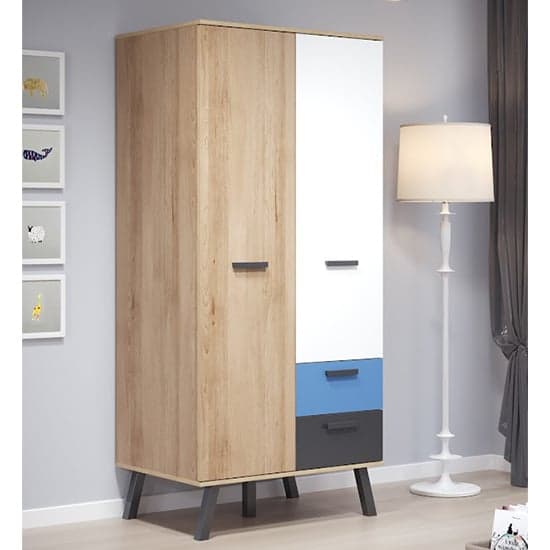 Maili Wooden Wardrobe 2 Doors In Beech And Multicolour_2