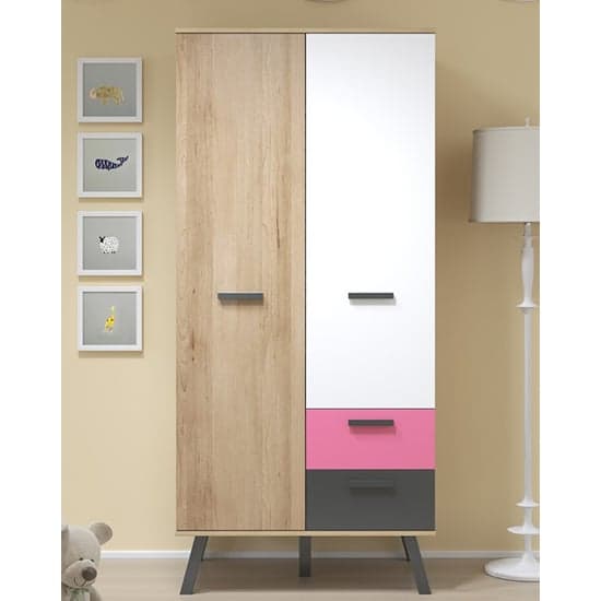 Maili Wooden Wardrobe 2 Doors In Beech And Multicolour_3