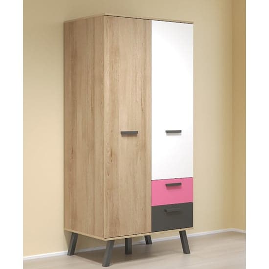 Maili Wooden Wardrobe 2 Doors In Beech And Multicolour_4