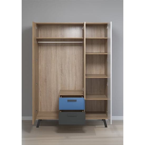 Maili Wooden Wardrobe 3 Doors In Beech And Multicolour_3